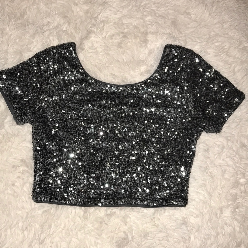 Dressy Silver/Gray Sparkling ✨ Sequin Crop Top